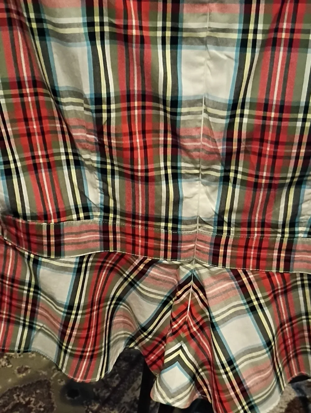 J. Crew Multicolor Plaid Blouse with Flared Hem